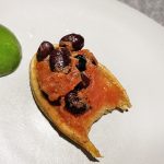 Abalone huarache, black beans, cherry tomato